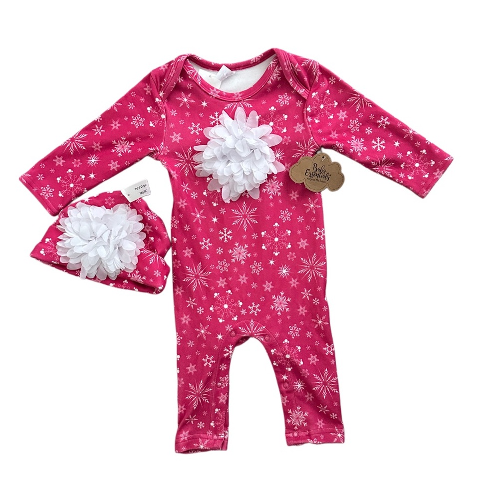 Baby Essentials Pink Onesie with White Snowflakes